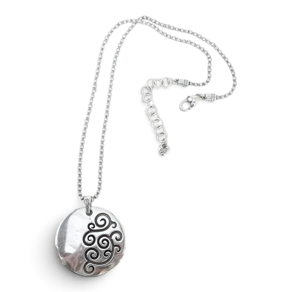 Brighton Circle Medallion Pendant Necklace Scrolled Silver Retired Design